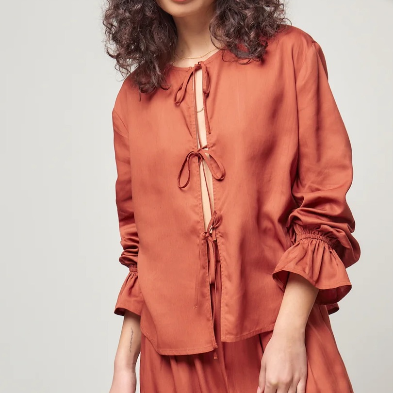 Corey Lynn Calter Corcor The Ashland Shirt Rust Tie-Front Blouse